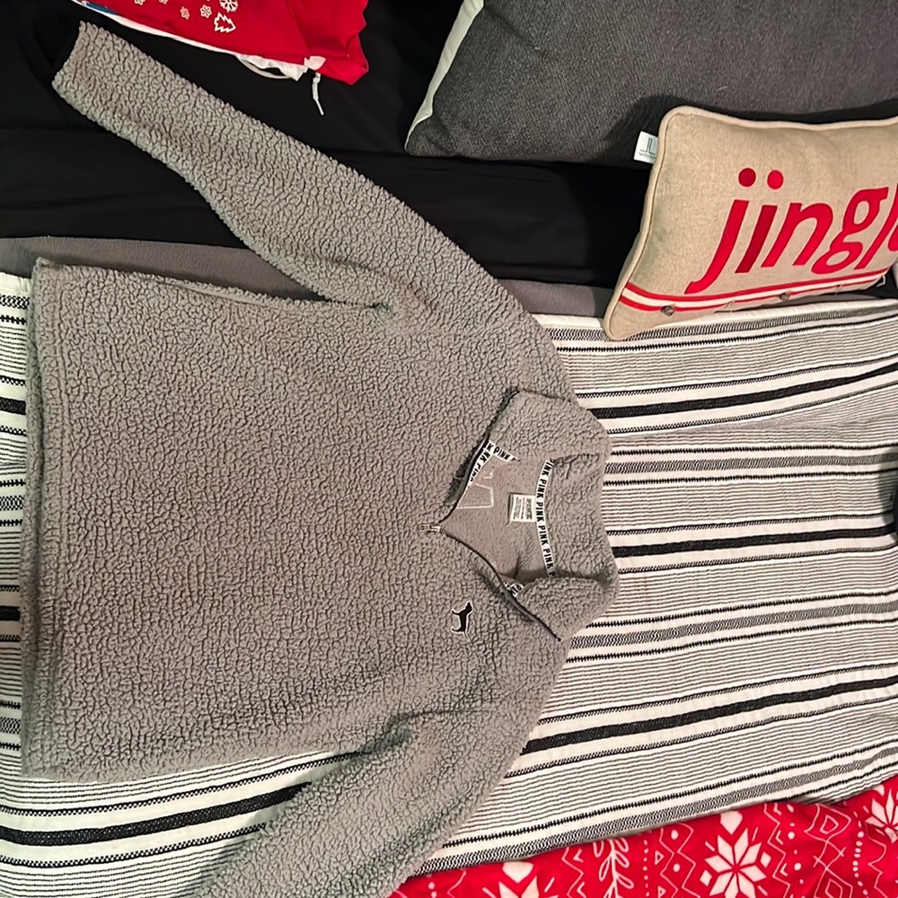 PINK Wool Half Zip Sweatshirt/Crewneck